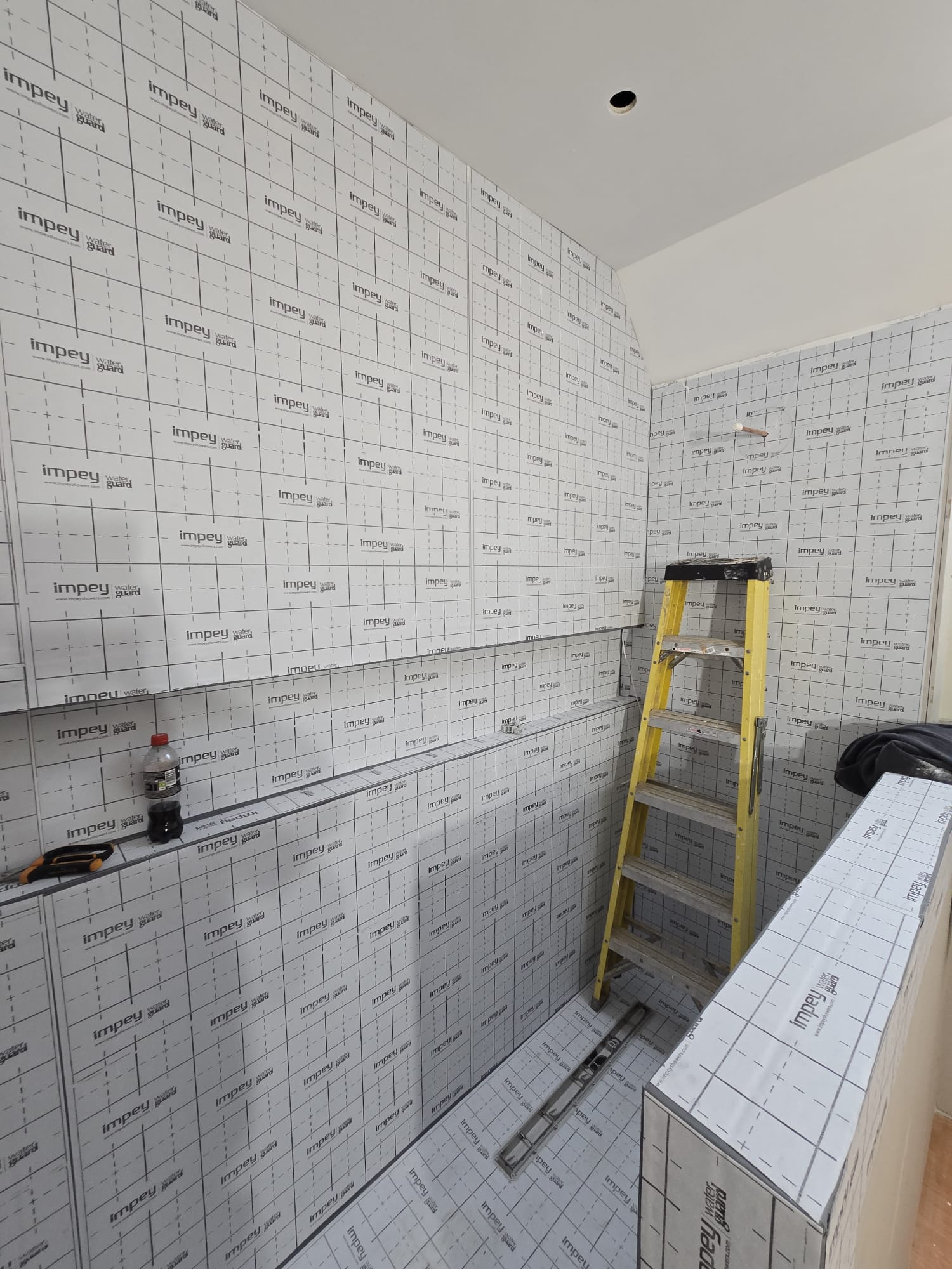 Finished walk-in wetroom with full waterproofing system